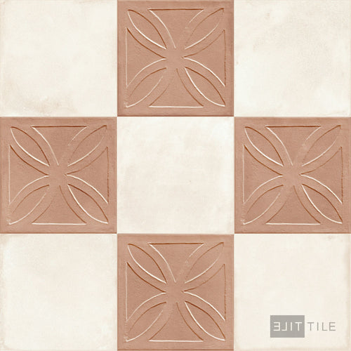 Amuri 8x8 Checkerboard Matte Porcelain Tile in Cotto Struttura 3D and Avorio