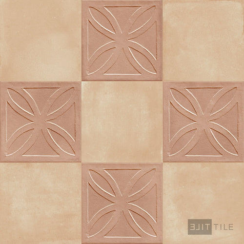 Amuri 8x8 Checkerboard Matte Porcelain Tile in Cotto Struttura 3D and Biscotto