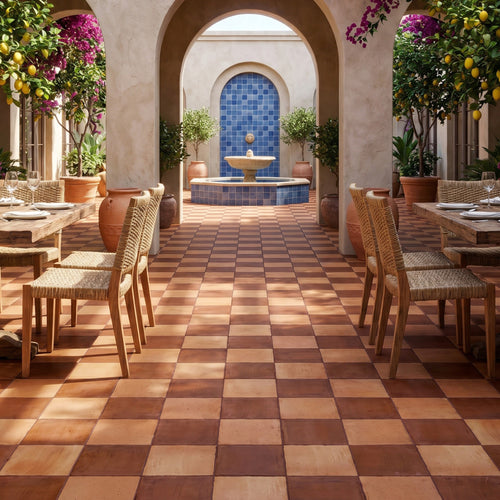 Fuego 9x9 Checkerboard R11 Matte Porcelain Tile in Antic and Teja