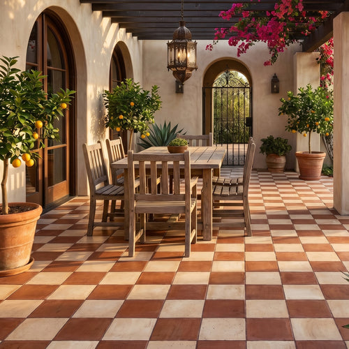 Fuego 9x9 Checkerboard R11 Matte Porcelain Tile in Natural and Teja