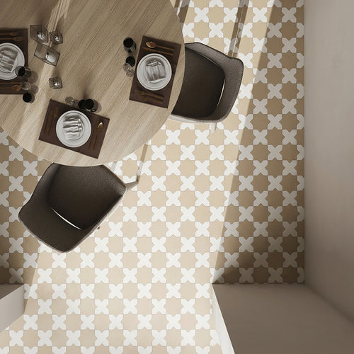 Kasbah Checkerboard Matte Porcelain Tile in 5x5 Bone Cross and 6.5x6.5 Fawn Star