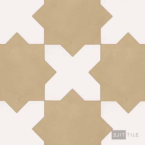 Kasbah Checkerboard Matte Porcelain Tile in 5x5 Bone Cross and 6.5x6.5 Fawn Star
