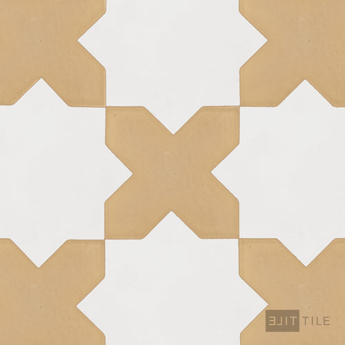 Kasbah Checkerboard Matte Porcelain Tile in 5x5 Fawn Cross and 6.5x6.5 Bone Star