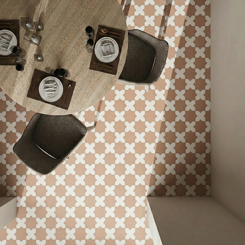 Kasbah Checkerboard Matte Porcelain Tile in 5x5 Bone Cross and 6.5x6.5 Terracotta Star