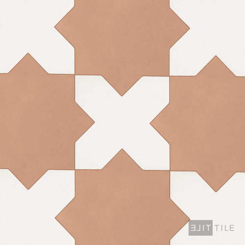 Kasbah Checkerboard Matte Porcelain Tile in 5x5 Bone Cross and 6.5x6.5 Terracotta Star