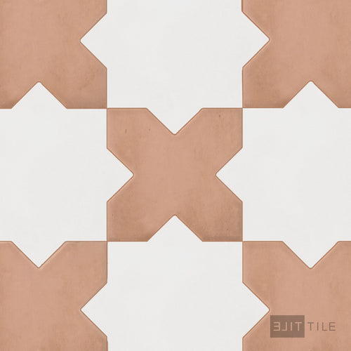 Kasbah Checkerboard Matte Porcelain Tile in 5x5 Terracotta Cross and 6.5x6.5 Bone Star