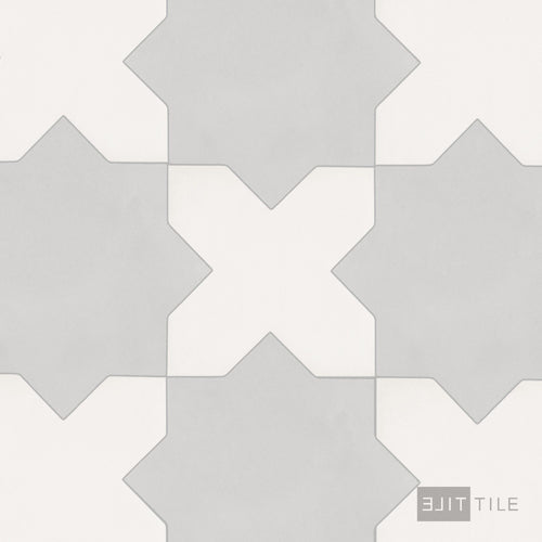 Kasbah Checkerboard Matte Porcelain Tile in 5x5 Bone Cross and 6.5x6.5 Smoke Star