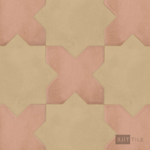 Kasbah Checkerboard Matte Porcelain Tile in 5x5 Terracotta Cross and 6.5x6.5 Fawn Star