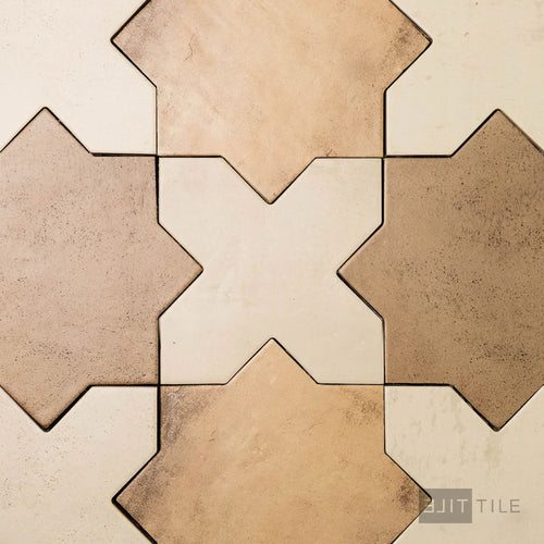 Amalfi 7x7 Checkerboard Matte Porcelain Tile in Bone Cross and Mud Star