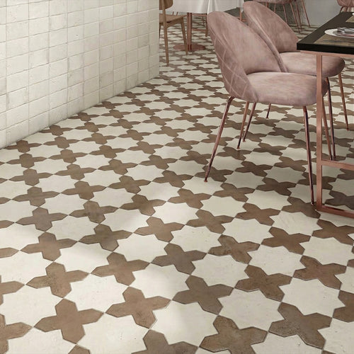 Amalfi 7x7 Checkerboard Matte Porcelain Tile in Mud Cross and Bone Star