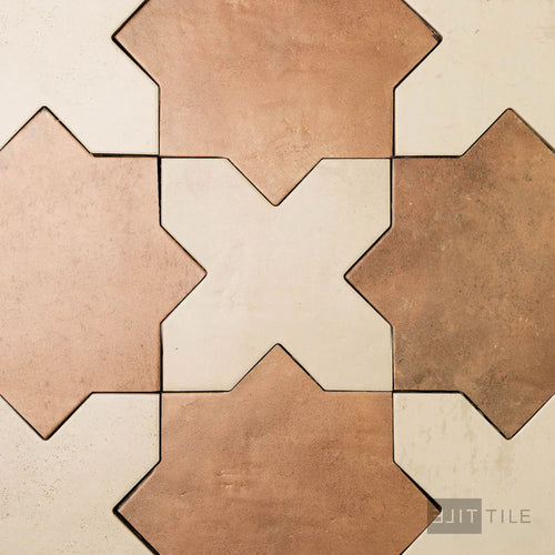 Amalfi 7x7 Checkerboard Matte Porcelain Tile in Bone Cross and Terracotta Star