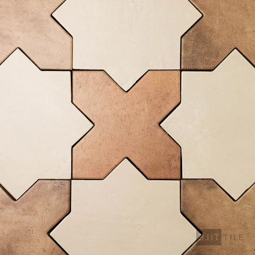 Amalfi 7x7 Checkerboard Matte Porcelain Tile in Terracotta Cross and Bone Star