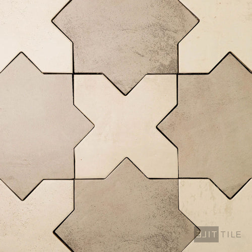 Amalfi 7x7 Checkerboard Matte Porcelain Tile in Bone Cross and Gray Star
