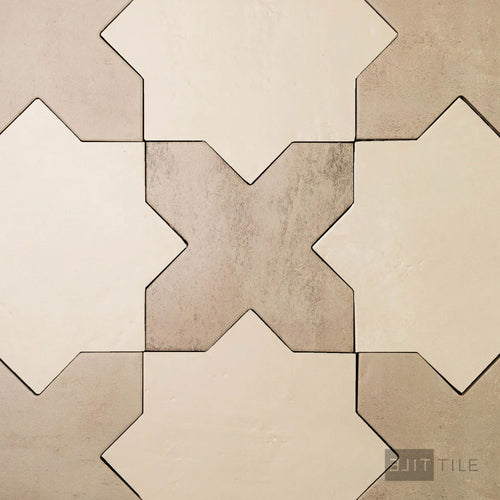 Amalfi 7x7 Checkerboard Matte Porcelain Tile in Gray Cross and Bone Star