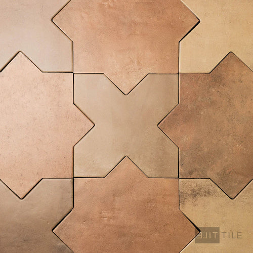 Amalfi 7x7 Checkerboard Matte Porcelain Tile in Mud Cross and Terracotta Star