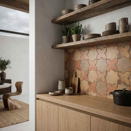 Amalfi 7x7 Checkerboard Matte Porcelain Tile in Terracotta Cross and Mud Star