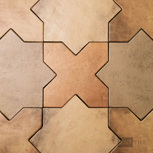 Amalfi 7x7 Checkerboard Matte Porcelain Tile in Terracotta Cross and Mud Star