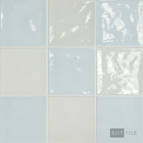 Village 5x5 Checkerboard Glossy Ceramic Tile in White and Cloud