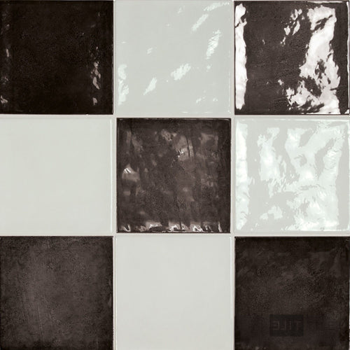 Village 5x5 Checkerboard Glossy Ceramic Tile in White and Black