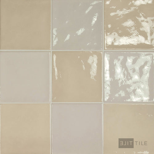 Village 5x5 Checkerboard Glossy Ceramic Tile in Silver Mist and Mushroom