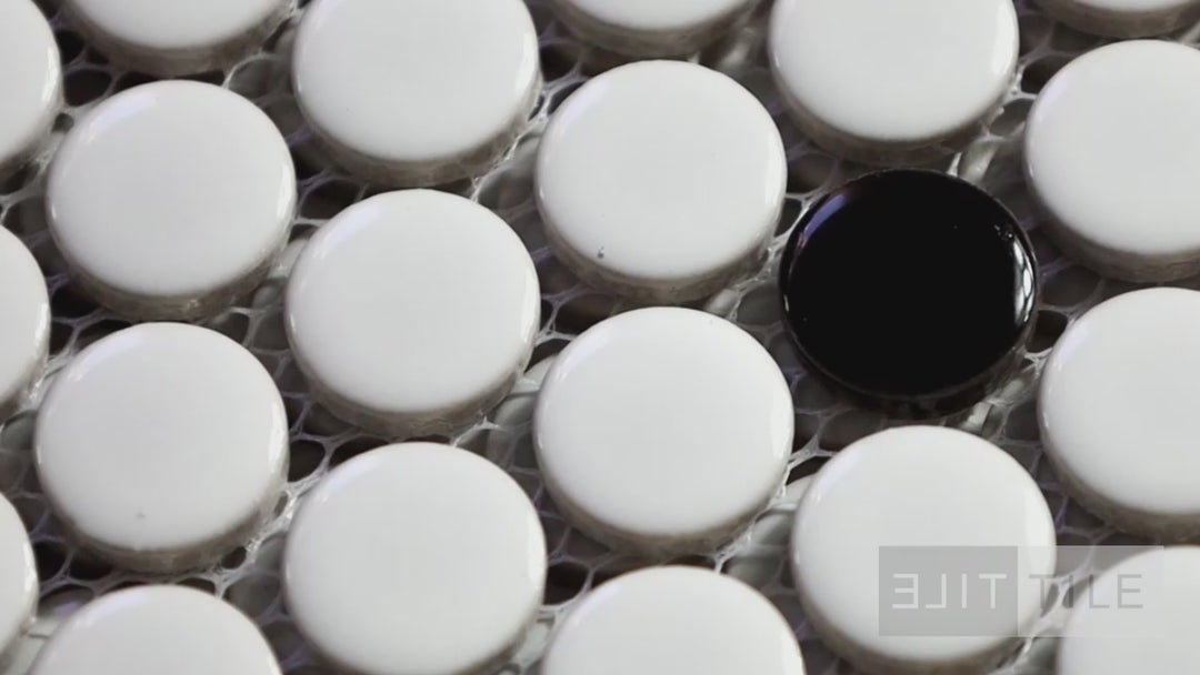 ニチユー　ドミノ Domino Penny Round Porcelain Mosaic 12X12 Black & White