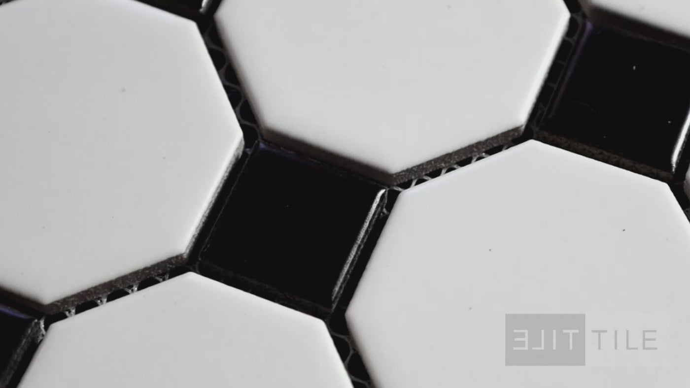 Domino Octagon Porcelain Mosaic 12X12 Black & White Matte